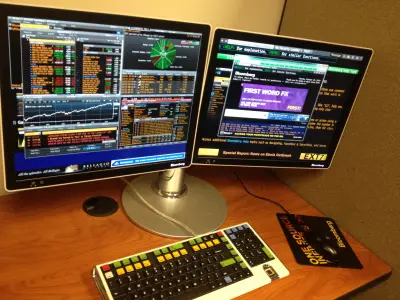 A financial data terminal on a trading desk.