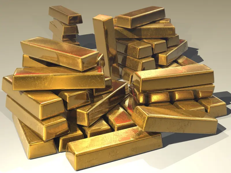 Stacked bars of gold bullion.